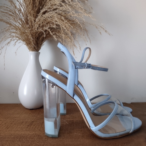 BABY BLUE CLEAR BLOCK HEEL SANDAL - Picture 2 of 3